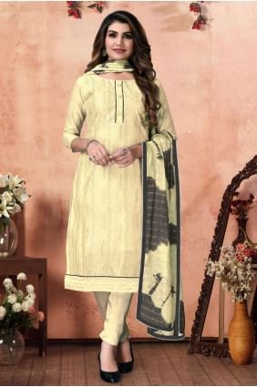 Chanderi Yellow  Embroidered Salwar Kameez with Dupatta SK14857
