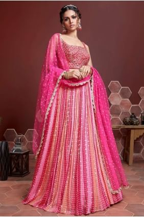 Pink Party Lehenga Choli in Digital print Silk LC5633