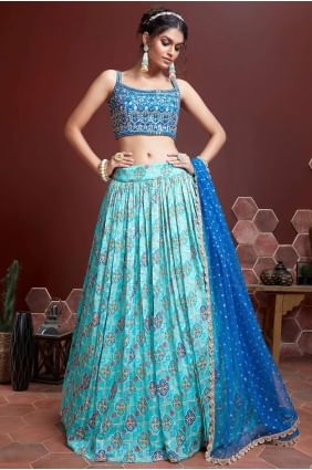 Digital print Silk Blue Party Lehenga Choli with Dupatta LC5634