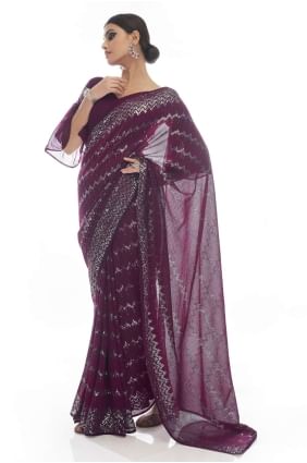 Thread,embroidered Party Wear Saree in Wine  Georgette SR22450