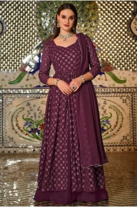 Wine Diwali  Salwar Kameez with Embroidered Georgette PZ3101