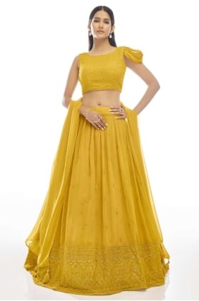 Mustard  Embroidered Party Lehenga Choli in Georgette LC5648