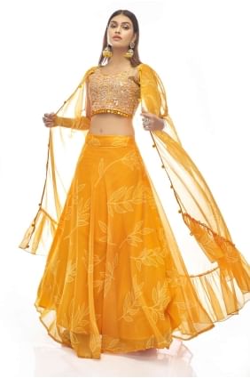 Mustard  Party Lehenga Choli with Printed Organza LC5651