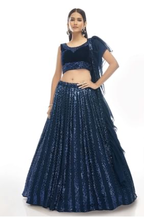 Embroidered Velvet Navy blue Party Lehenga Choli with Dupatta LC5652