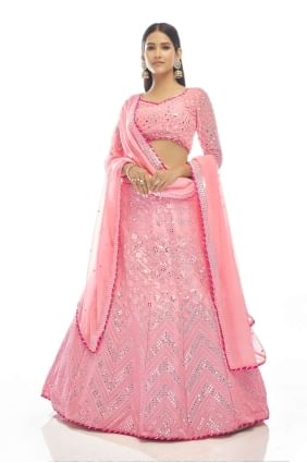Baby pink Embroidered Party Lehenga Choli in Georgette LC5654