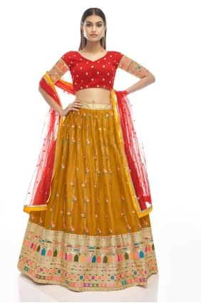 Georgette Mustard  Party Lehenga Choli in Embroidered LC5655