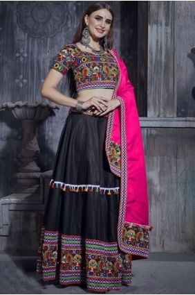 Black Embroidered Art silk Navratri Chaniya Choli  LC5718