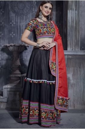 Art silk Navratri Chaniya Choli  with Gamthi Embroidered in Black LC5720