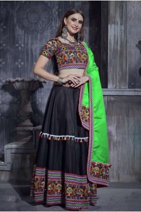 Navratri Lehenga Choli with Art silk Embroidered in Black LC5721