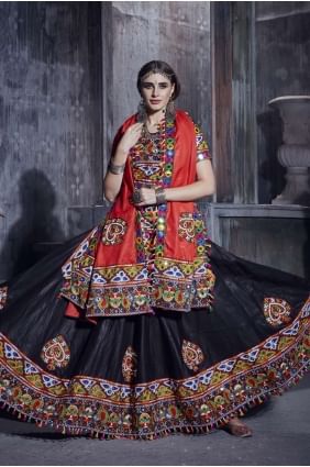 Art silk Embroidered Black Navratri Chaniya Choli  with Dupatta LC5729