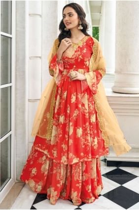 Gajari  Faux georgette Printed Islamic Sharara Suit with Dupatta SS0836