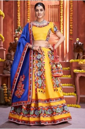 Embroidered Art silk Navratri Lehenga Choli in Yellow with Dupatta LC5739