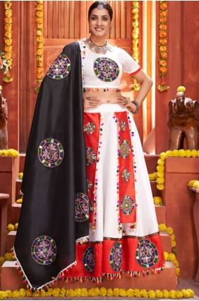 Embroidered Art silk Navratri Chaniya Choli in White LC5740