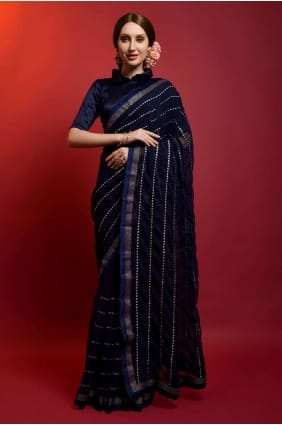 Navy blue Saree in Georgette with Mirror,embroidered SR22519