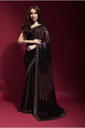Georgette Embroidered Onion  Party Wear Saree with Blouse SR22526
