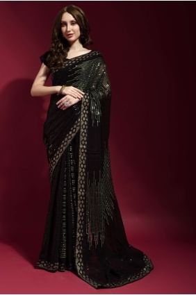 Embroidered Georgette Pista  Party Wear Saree with Blouse SR22529