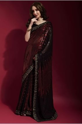 Red Party Wear Saree in Embroidered Georgette SR22530