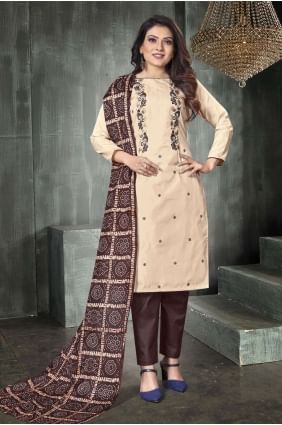 Silk Salwar Kameez with Printed in Peach SK14928