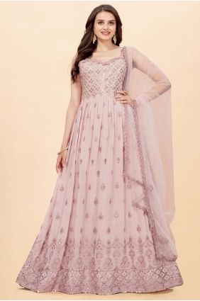 Anarkali Suit Rose pink  in Faux georgette with Embroidered AS3257