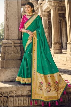 Lace border Banarasi silk Banarasi Saree in Sea green SR22541