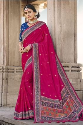 Lace border Banarasi silk Banarasi Saree in Pink with Blouse SR22542
