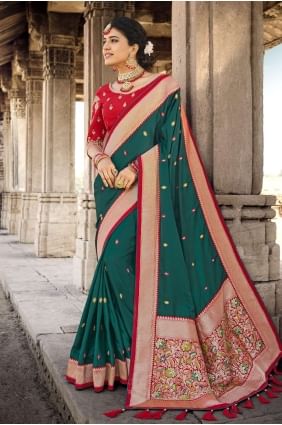 Rama Lace border Banarasi silk Banarasi Saree SR22543