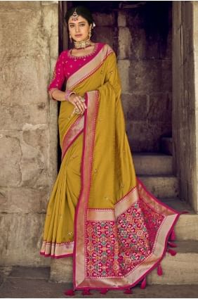 Banarasi silk Lace border Mustard  Banarasi Saree with Blouse SR22545