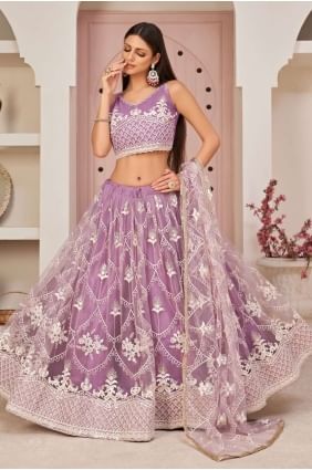Diwali Lehenga Choli in Lavender  Net with Embroidered LC5812