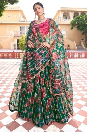 Green Diwali  Lehenga Choli with Printed Organza LC5840