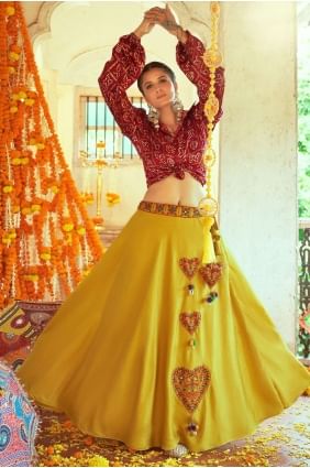 Printed Silk Lehenga Choli in Green  LC5797