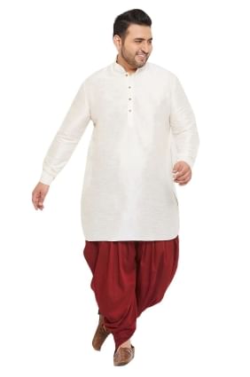 Diwali Men Dhoti kurta in Off white Banglori silk with Plain KURU0064