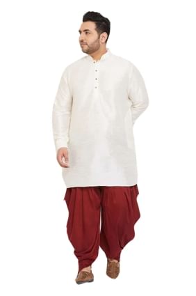 Banglori silk Diwali Men Dhoti kurta  with Plain in Off white KURU0066