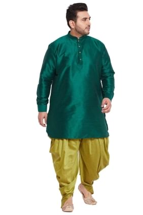 Plain Banglori silk Diwali Men Dhoti  kurta in Teal  with Dupatta KURU0069