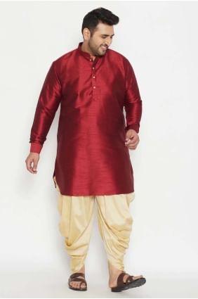 Maroon Diwali Plain Banglori silk Men Dhoti kurta KURU0075