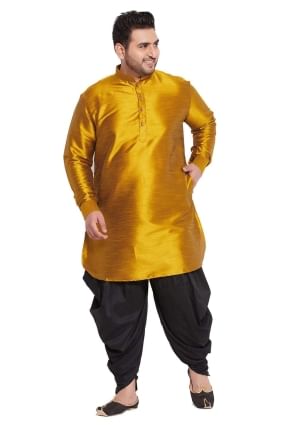 Mustard  Plain Men Kurta in Banglori silk KURU0077