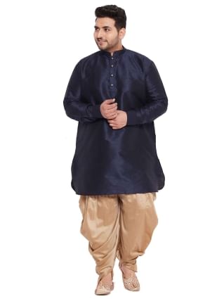 Banglori silk Plain Navy blue Diwali  Men Dhoti Kurta with Dupatta KURU0081