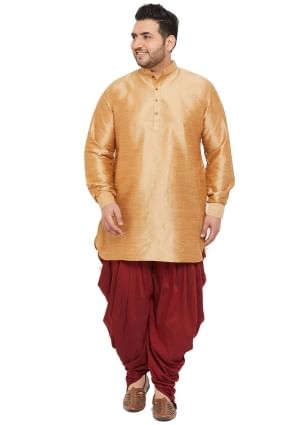 Plain Diwali Men dhoti Kurta in Golden Banglori silk KURU0083