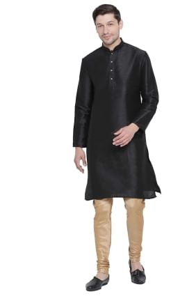 Black Plain Banglori silk Men Kurta KURU0090