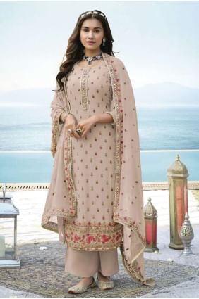 Faux georgette Beige Diwali Palazzo Suit in Embroidered PZ3189