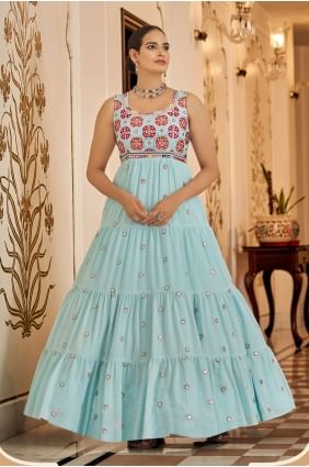 Sky blue Gown Diwali Dress with Embroidered Georgette GWU0374