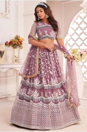 Embroidered Net Onion  Party Lehenga Choli with Dupatta LC5868