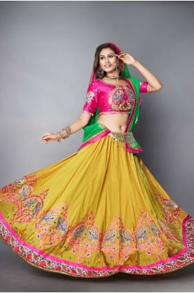Mustard  Navratri Lehenga Choli in Silk with Embroidered LCU5874