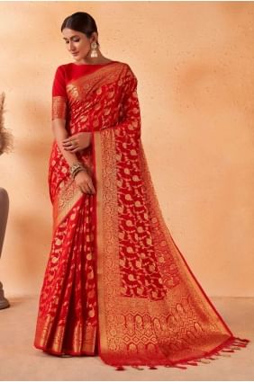 Red Georgette Saree with Weaving SR22787