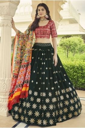 Georgette Green Lehenga Choli in Printed LC6049