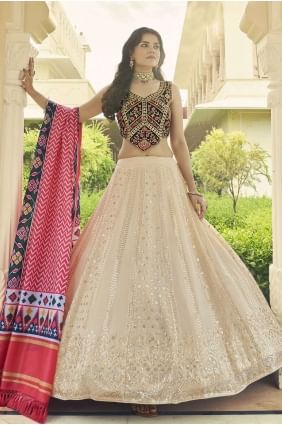 Printed Georgette Lehenga Choli in Beige LC6052