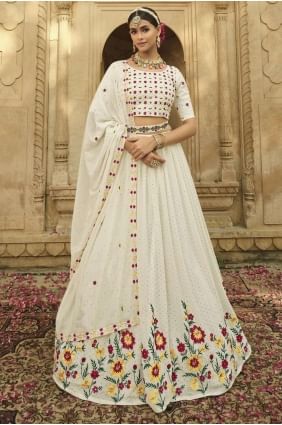 Georgette Embroidered White Party Lehenga Choli with Dupatta LC6063