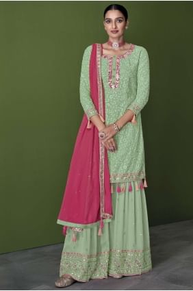 Embroidered Faux georgette Pakistani Suit in Pista  with Dupatta SS0907