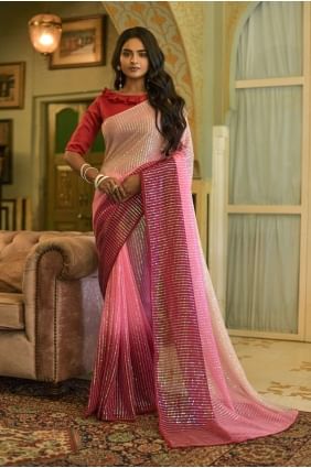 Embroidered Georgette Pink Saree with Blouse SR23272