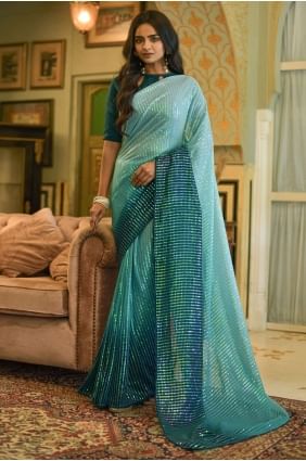 Rama  Saree with Embroidered Georgette SR23273
