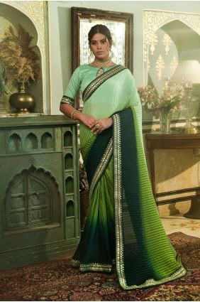 Mirror,embroidered Saree in Mahendi Chinon chiffon SR23283